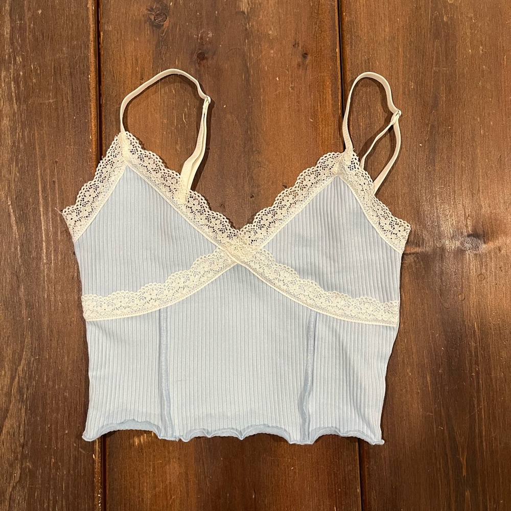 Lace Blue Ribbed Tank Top